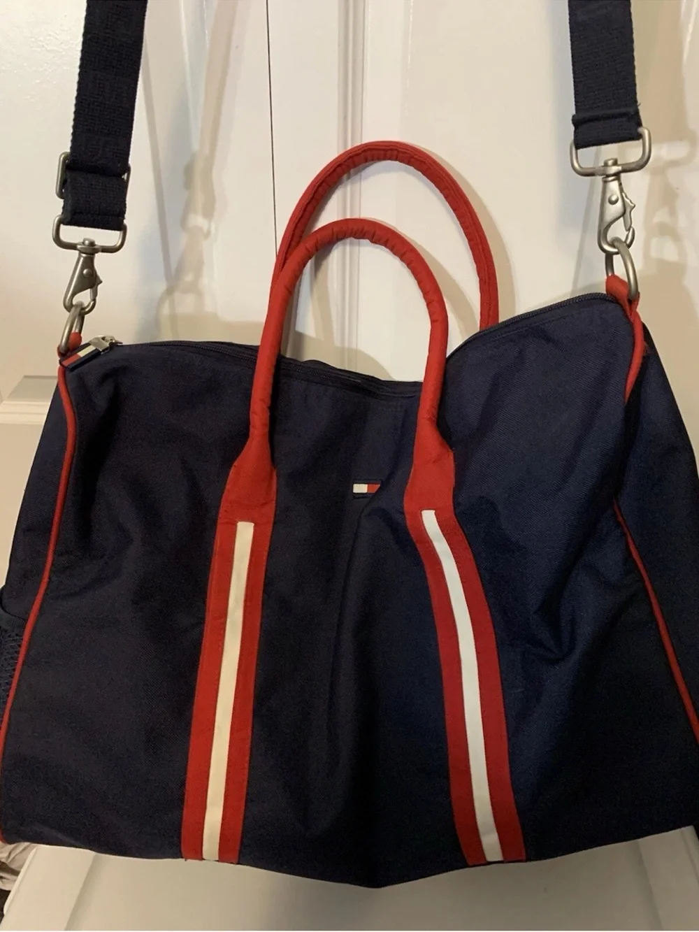 Tommy Hilfiger Navy Duffel with Red Piping and Branded Strap